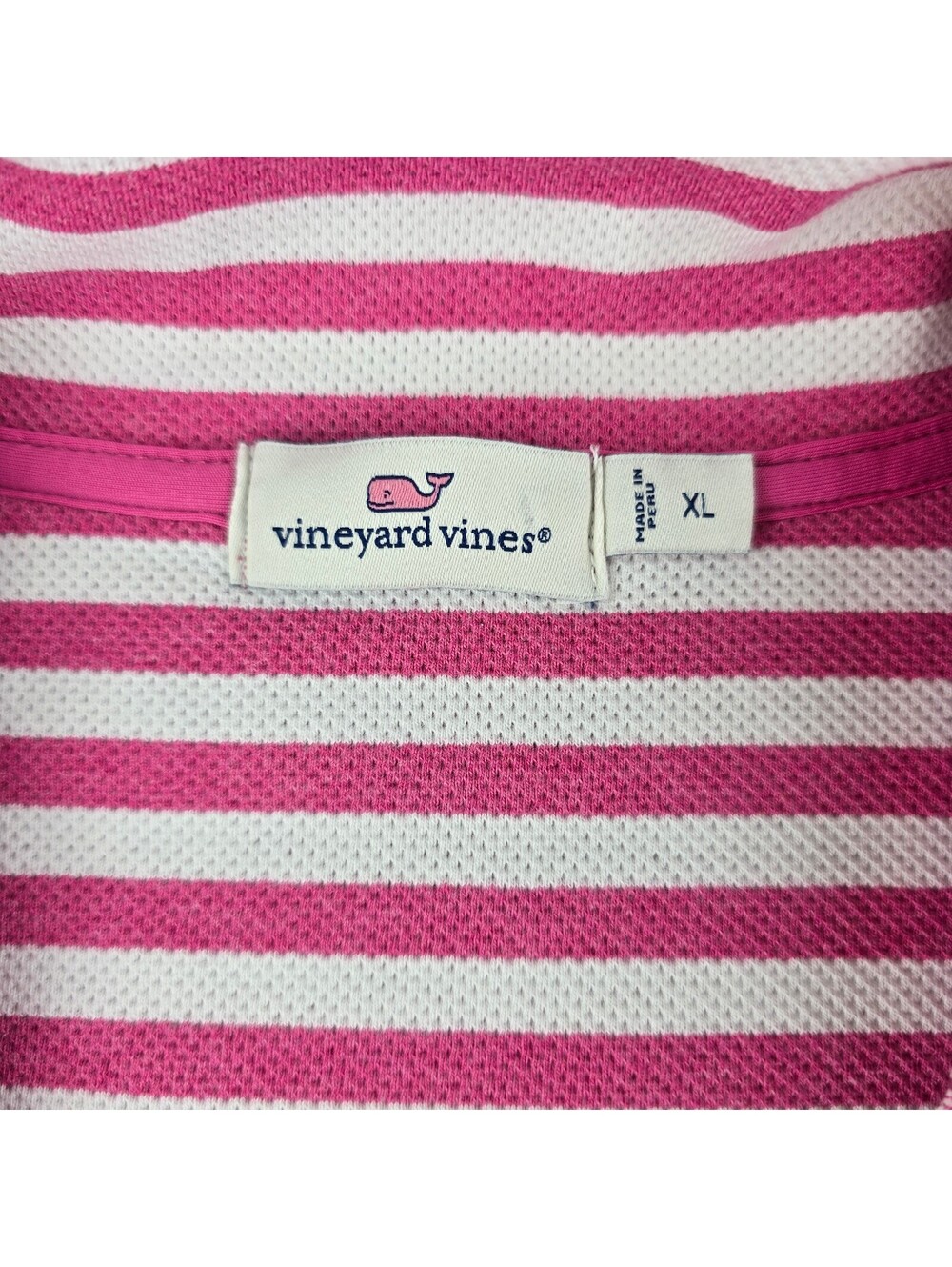 Vineyard Vines Pink White Striped Quarter Zip Pullover Women’s XL - Picture 3 of 10